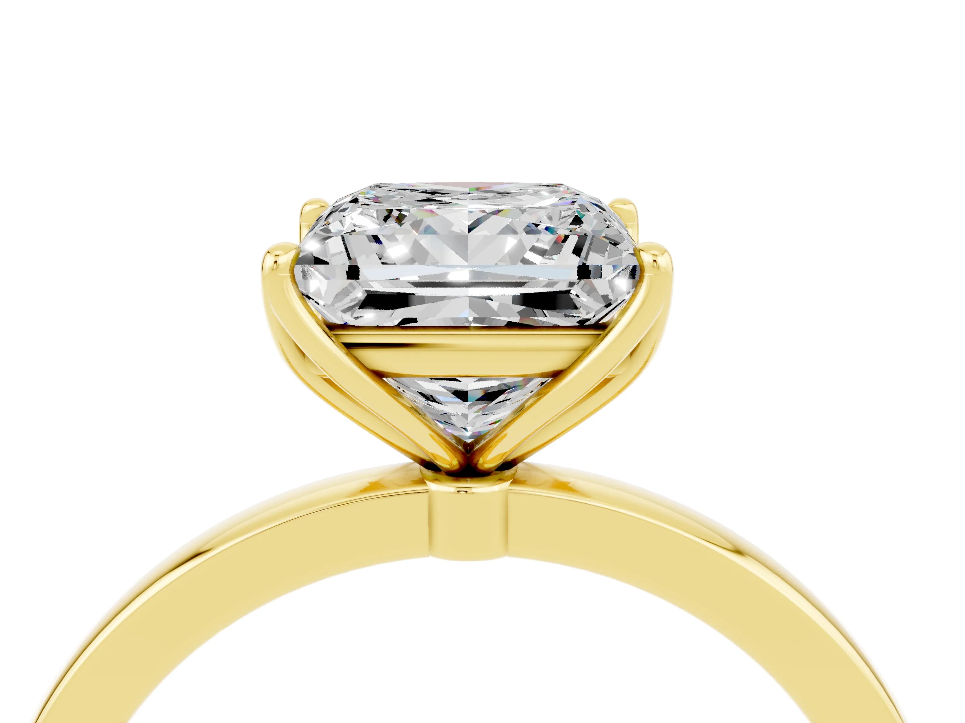 Yellow gold Princess Cut Solitaire Diamond Ring with Thin Band and Four-Prong Setting_4