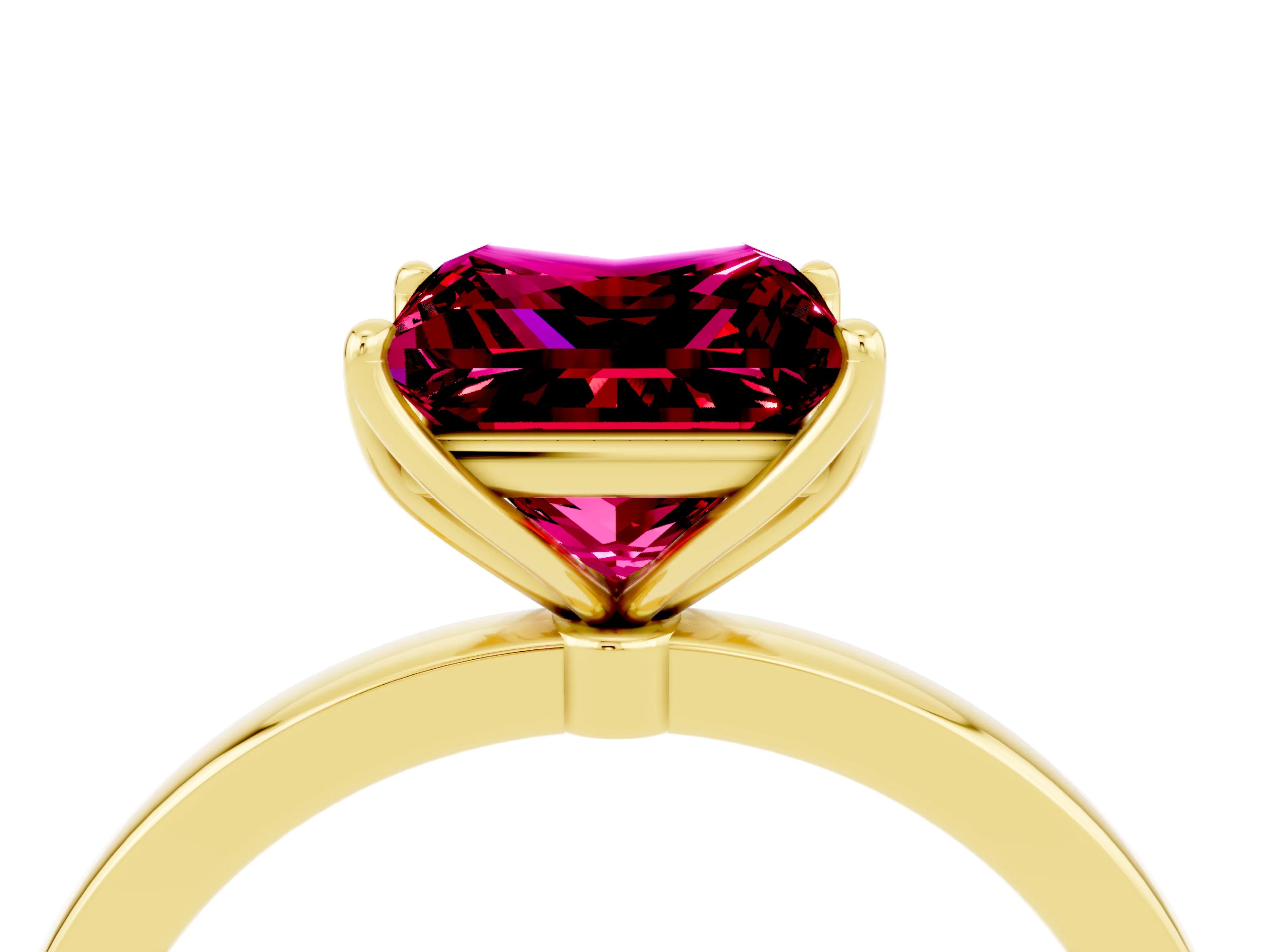 Yellow gold Princess Cut Solitaire Diamond Ring with Thin Band and Four-Prong Setting_4