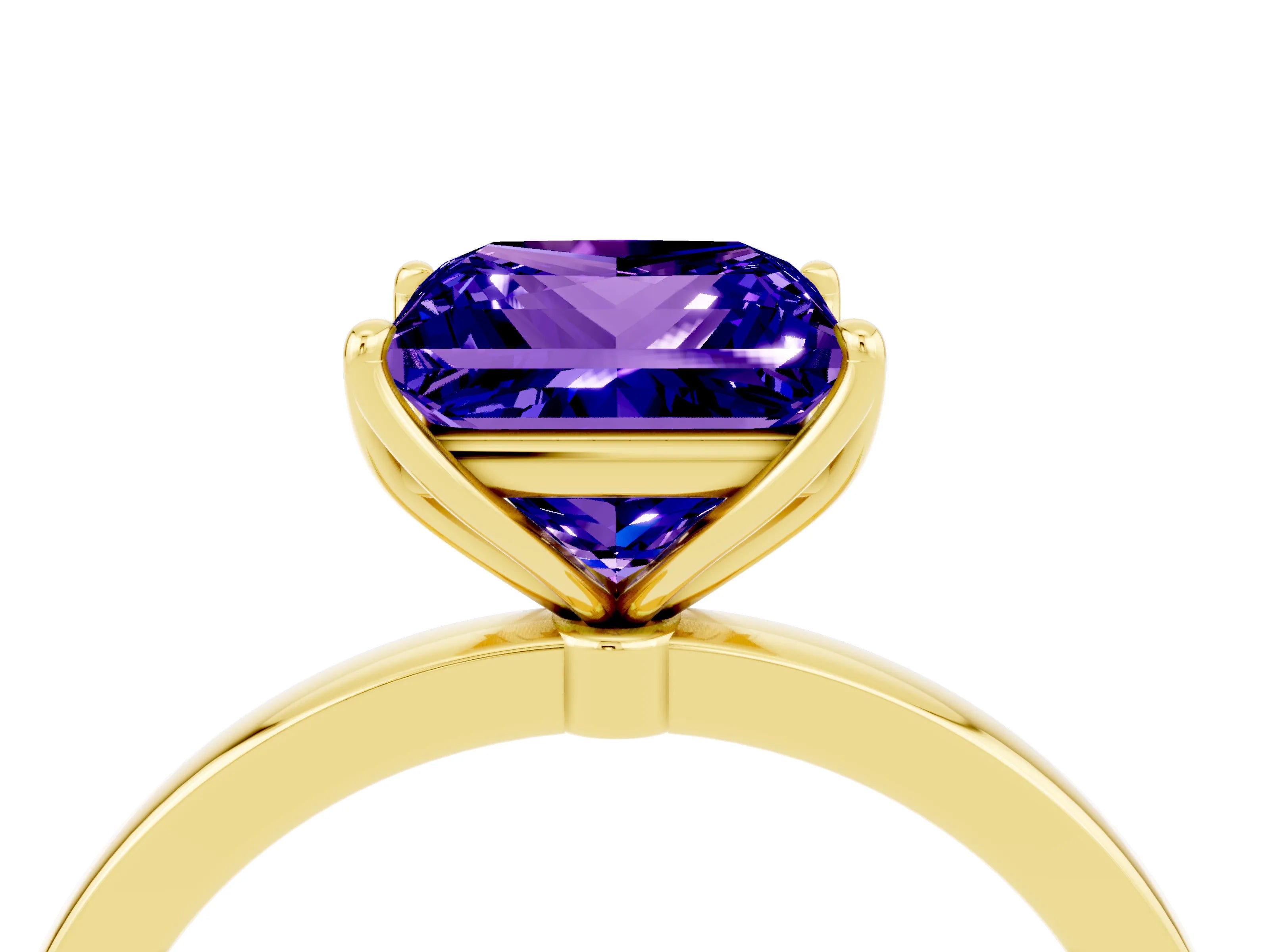 Yellow gold Princess Cut Solitaire Diamond Ring with Thin Band and Four-Prong Setting_4