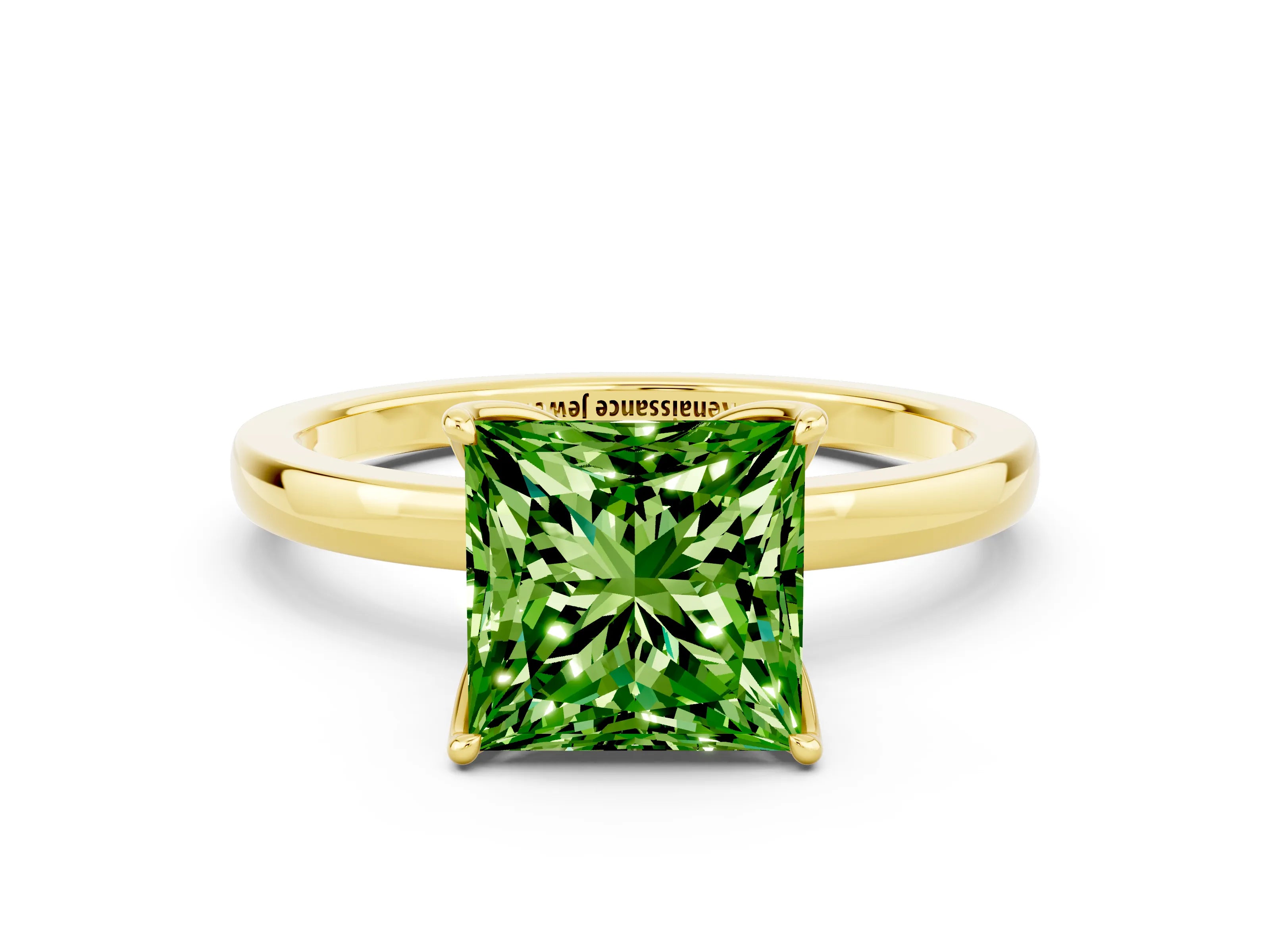 Yellow gold Princess Cut Solitaire Diamond Ring with Thin Band and Four-Prong Setting
