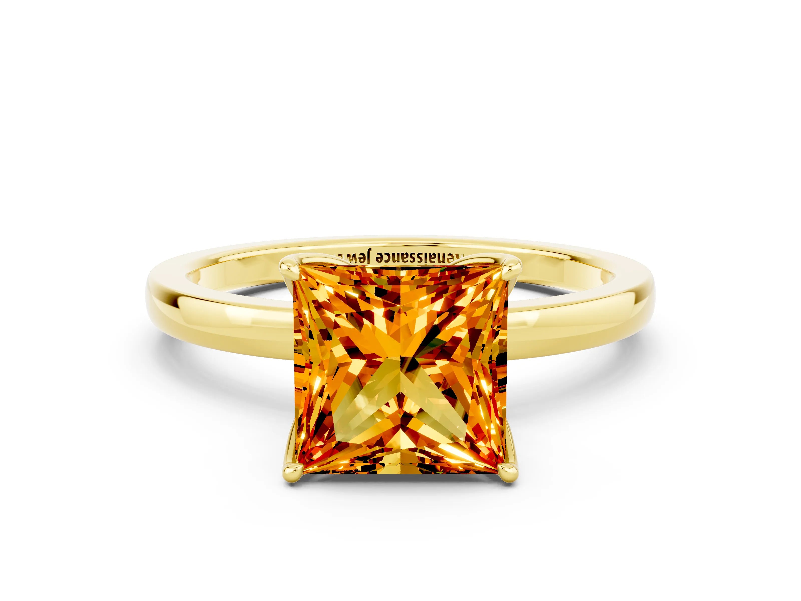 Yellow gold Princess Cut Solitaire Diamond Ring with Thin Band and Four-Prong Setting