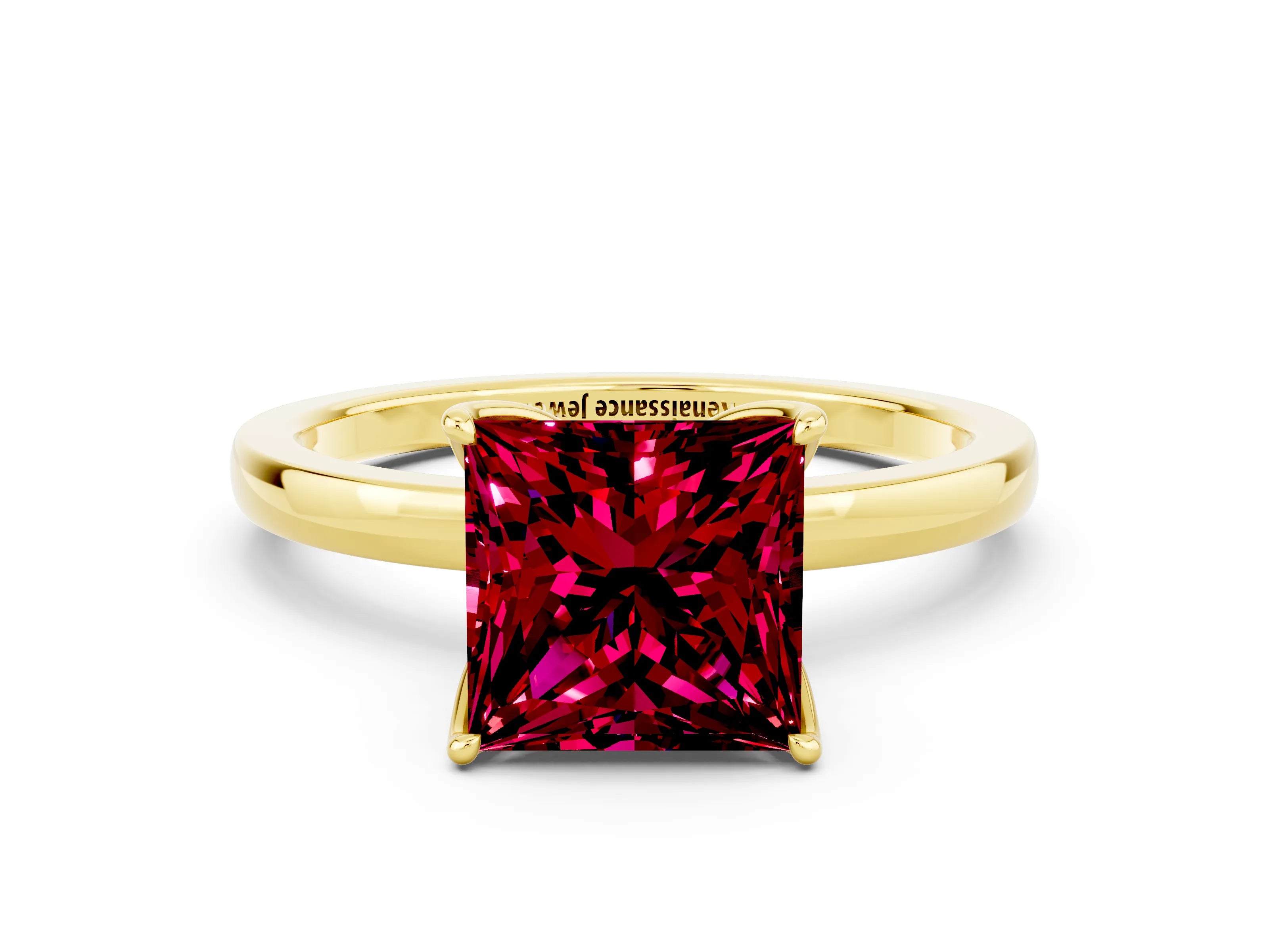 Yellow gold Princess Cut Solitaire Diamond Ring with Thin Band and Four-Prong Setting