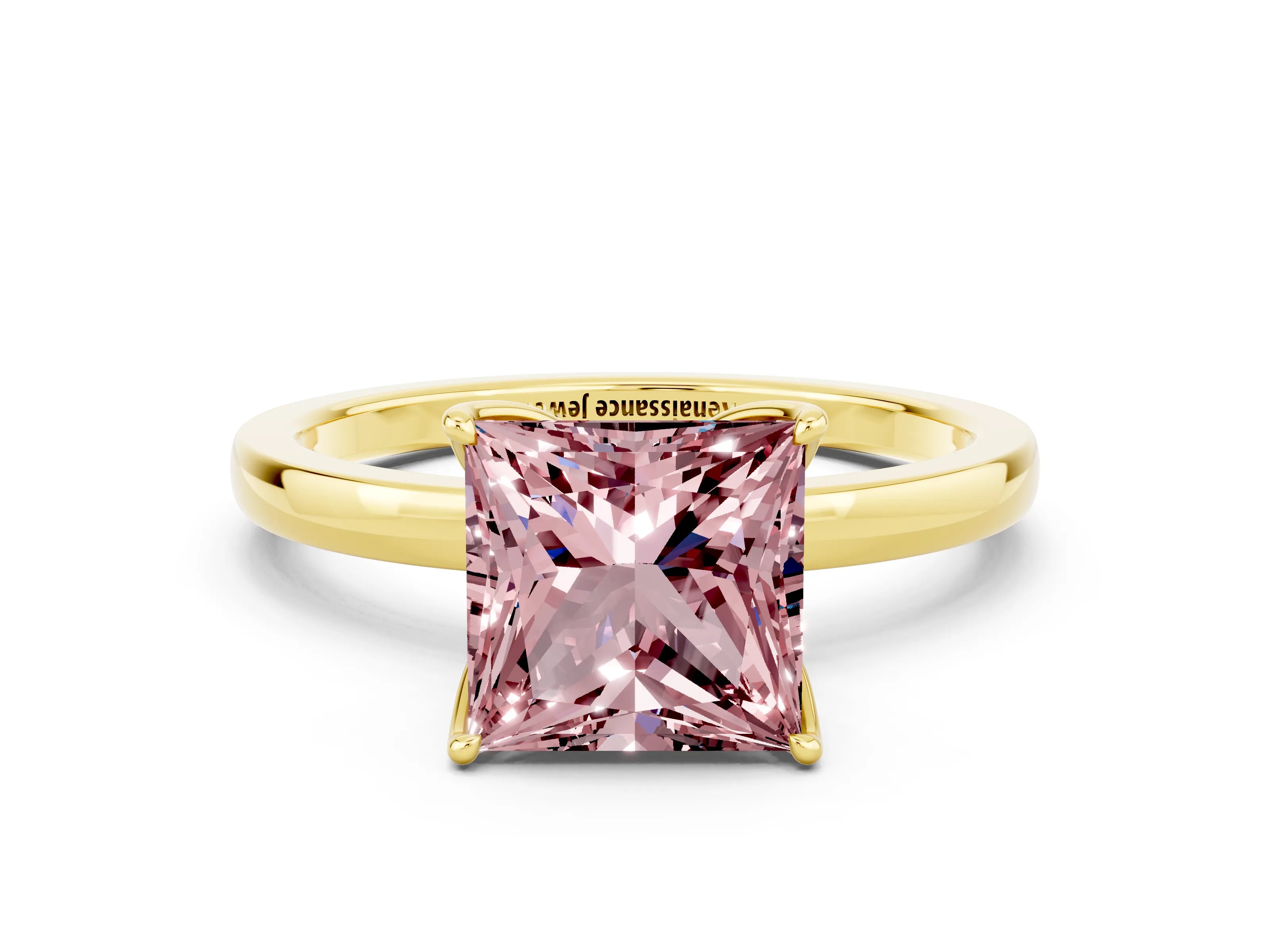 Yellow gold Princess Cut Solitaire Diamond Ring with Thin Band and Four-Prong Setting