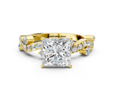 Yellow gold Princess Cut Solitaire Diamond Twisted Band with Pave Setting_135