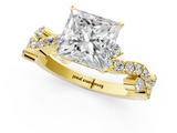Yellow gold Princess Cut Solitaire Diamond Twisted Band with Pave Setting_136