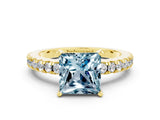 Yellow gold Princess Cut Solitaire Diamond with Pavé Band and Four-Prong Setting