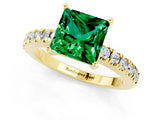 Yellow gold Princess Cut Solitaire Diamond with Pavé Band and Four-Prong Setting_1
