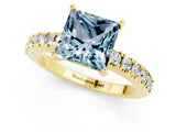 Yellow gold Princess Cut Solitaire Diamond with Pavé Band and Four-Prong Setting_1
