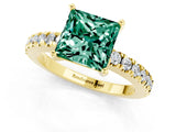 Yellow gold Princess Cut Solitaire Diamond with Pavé Band and Four-Prong Setting_1