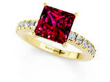 Yellow gold Princess Cut Solitaire Diamond with Pavé Band and Four-Prong Setting_1