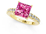 Yellow gold Princess Cut Solitaire Diamond with Pavé Band and Four-Prong Setting_1