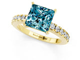 Yellow gold Princess Cut Solitaire Diamond with Pavé Band and Four-Prong Setting_1