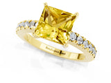 Yellow gold Princess Cut Solitaire Diamond with Pavé Band and Four-Prong Setting_1