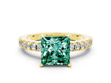 Yellow gold Princess Cut Solitaire Diamond with Pavé Band and Four-Prong Setting