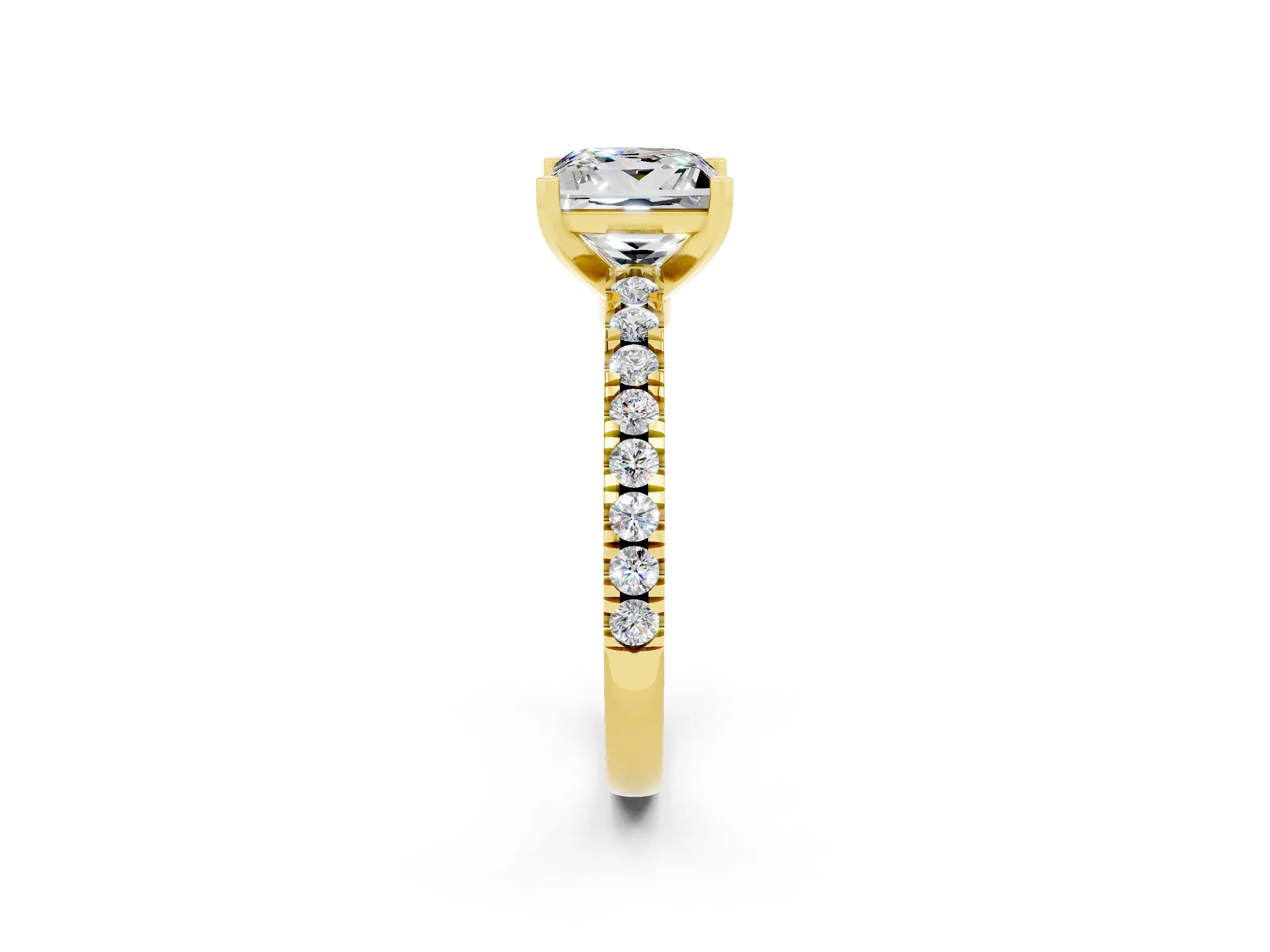 Yellow gold Princess Cut Solitaire Diamond with Pavé Band and Four-Prong Setting_2