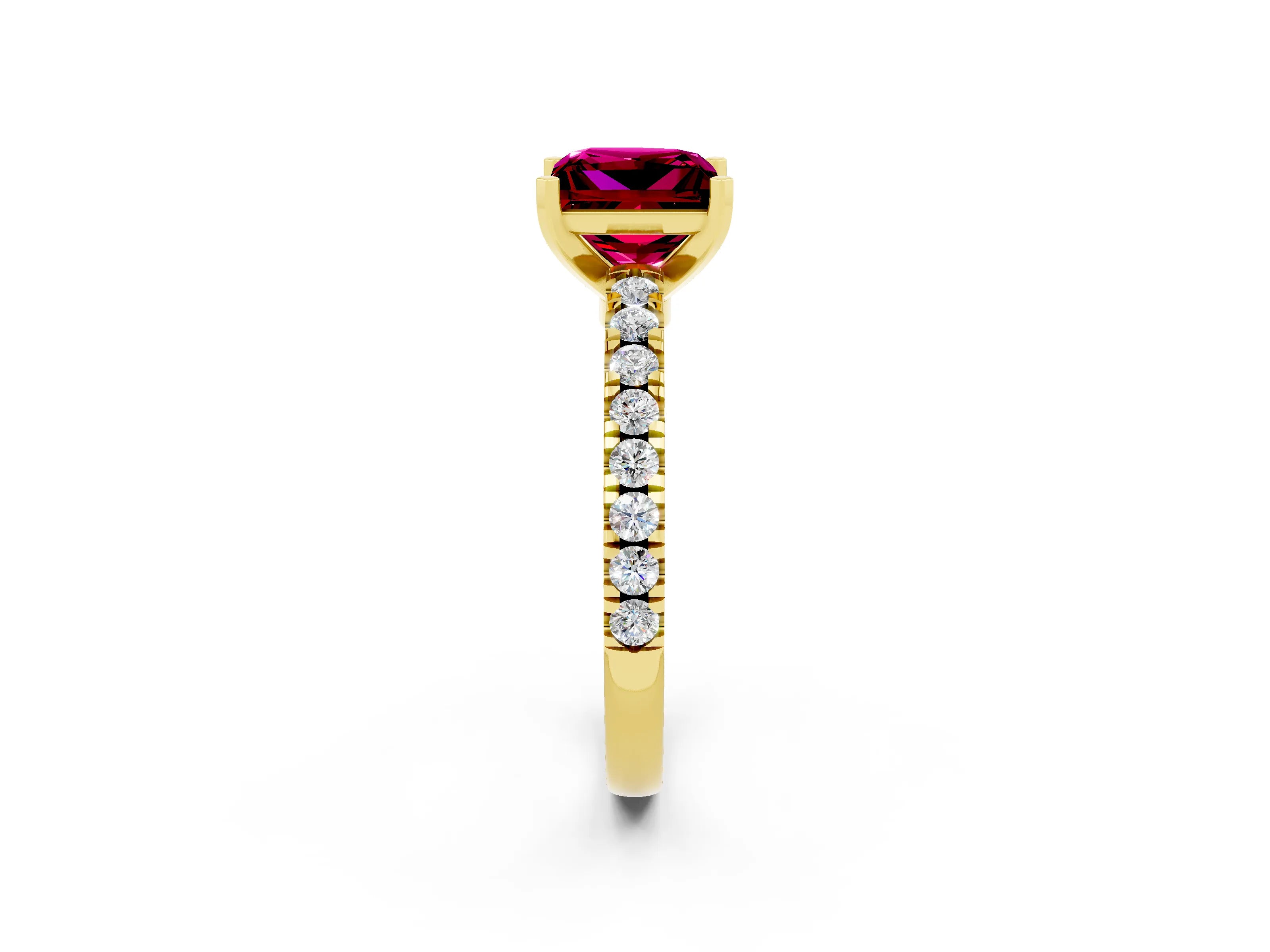 Yellow gold Princess Cut Solitaire Diamond with Pavé Band and Four-Prong Setting_2