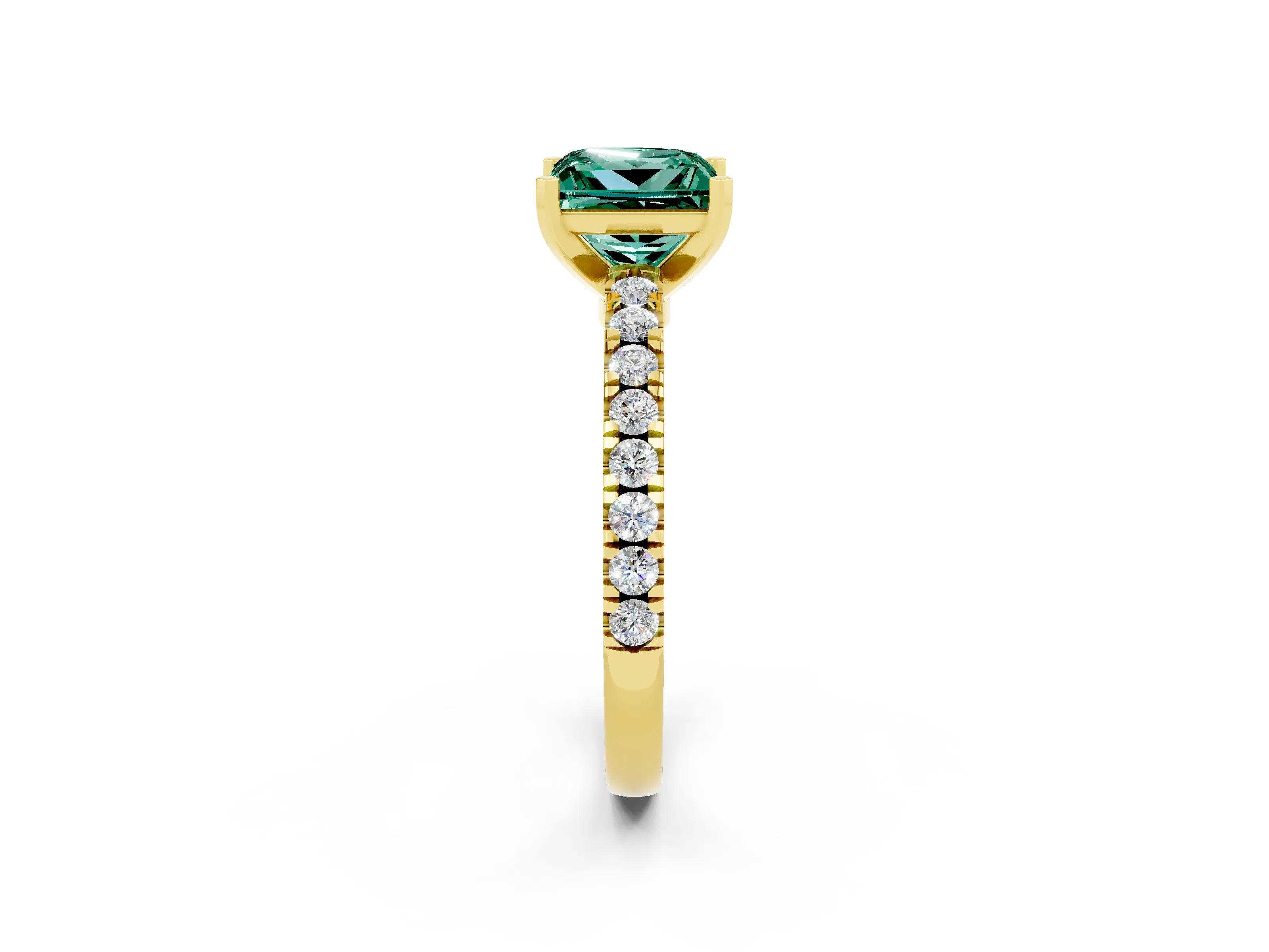 Yellow gold Princess Cut Solitaire Diamond with Pavé Band and Four-Prong Setting_2
