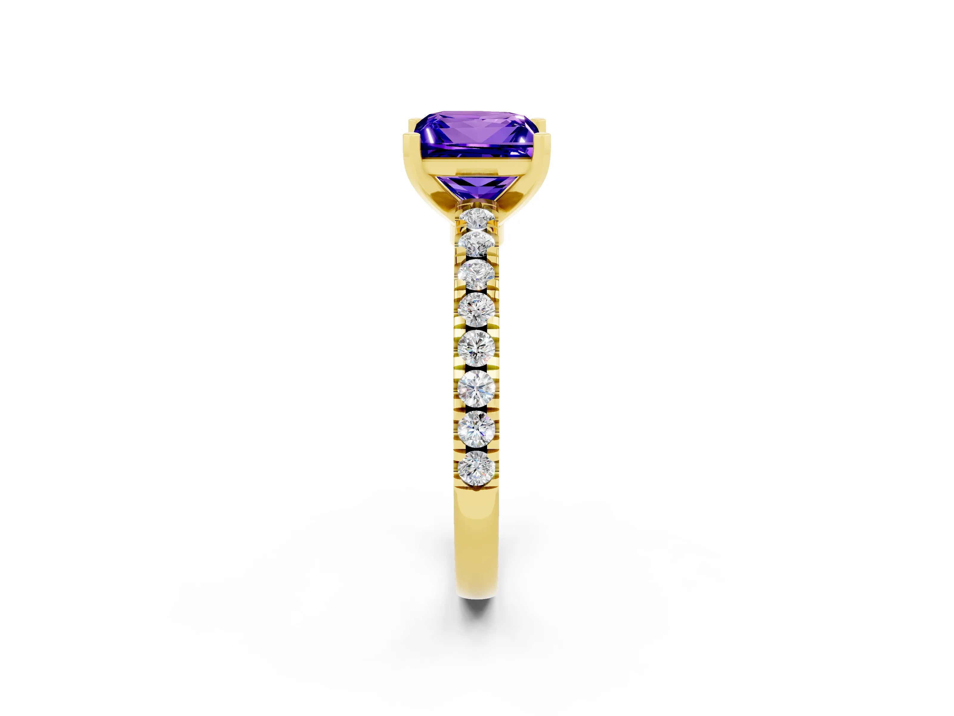 Yellow gold Princess Cut Solitaire Diamond with Pavé Band and Four-Prong Setting_2