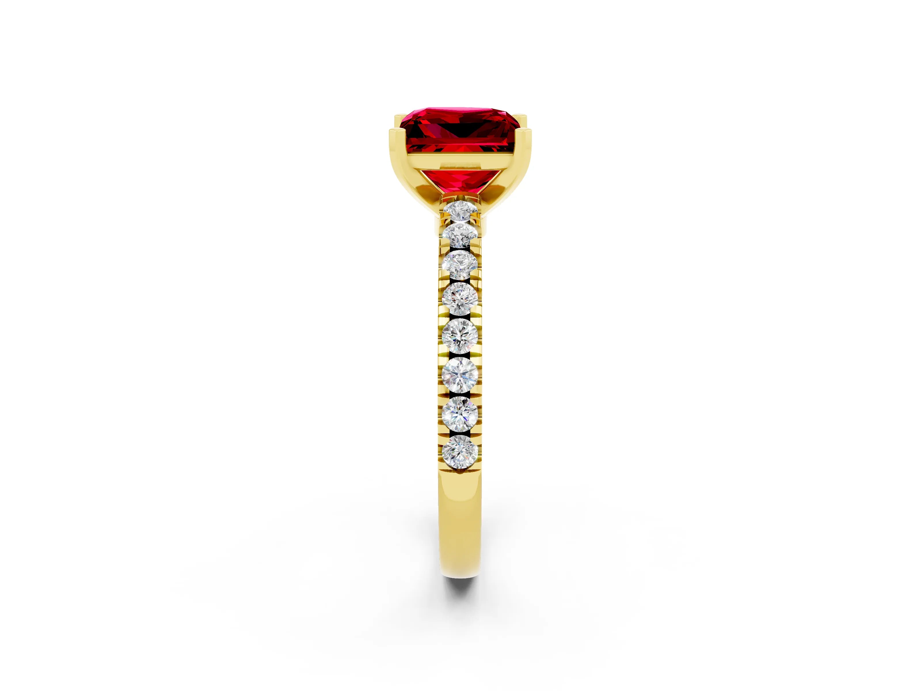 Yellow gold Princess Cut Solitaire Diamond with Pavé Band and Four-Prong Setting_2