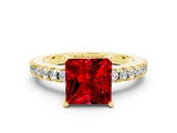 Yellow gold Princess Cut Solitaire Diamond with Pavé Band and Four-Prong Setting