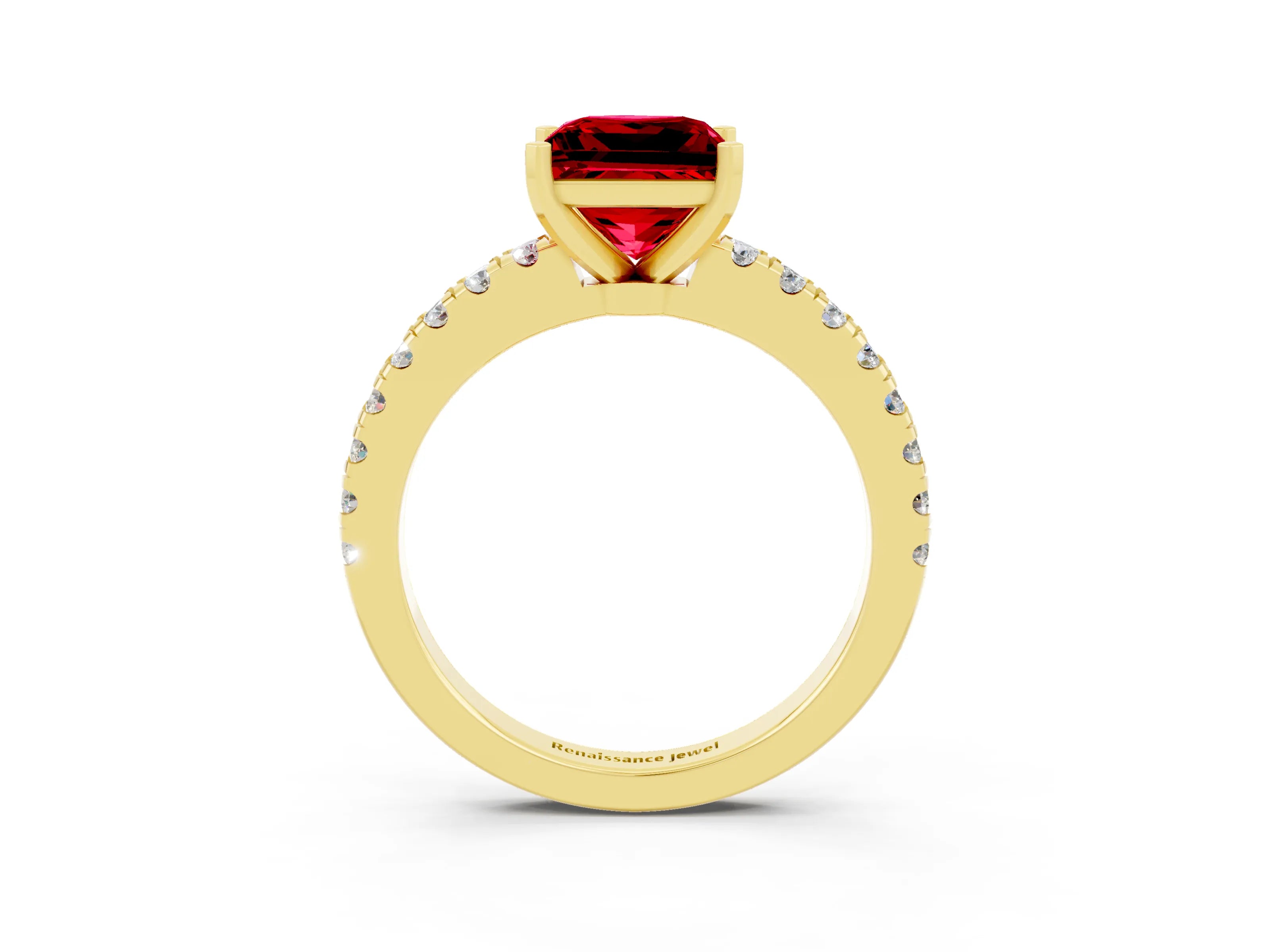 Yellow gold Princess Cut Solitaire Diamond with Pavé Band and Four-Prong Setting_3