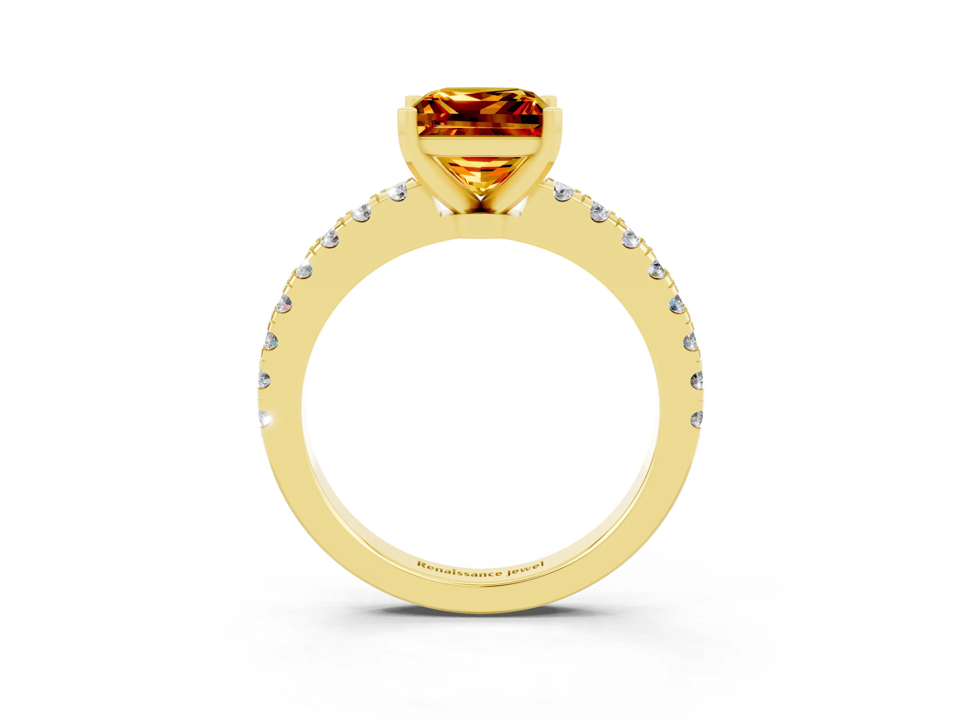 Yellow gold Princess Cut Solitaire Diamond with Pavé Band and Four-Prong Setting_3