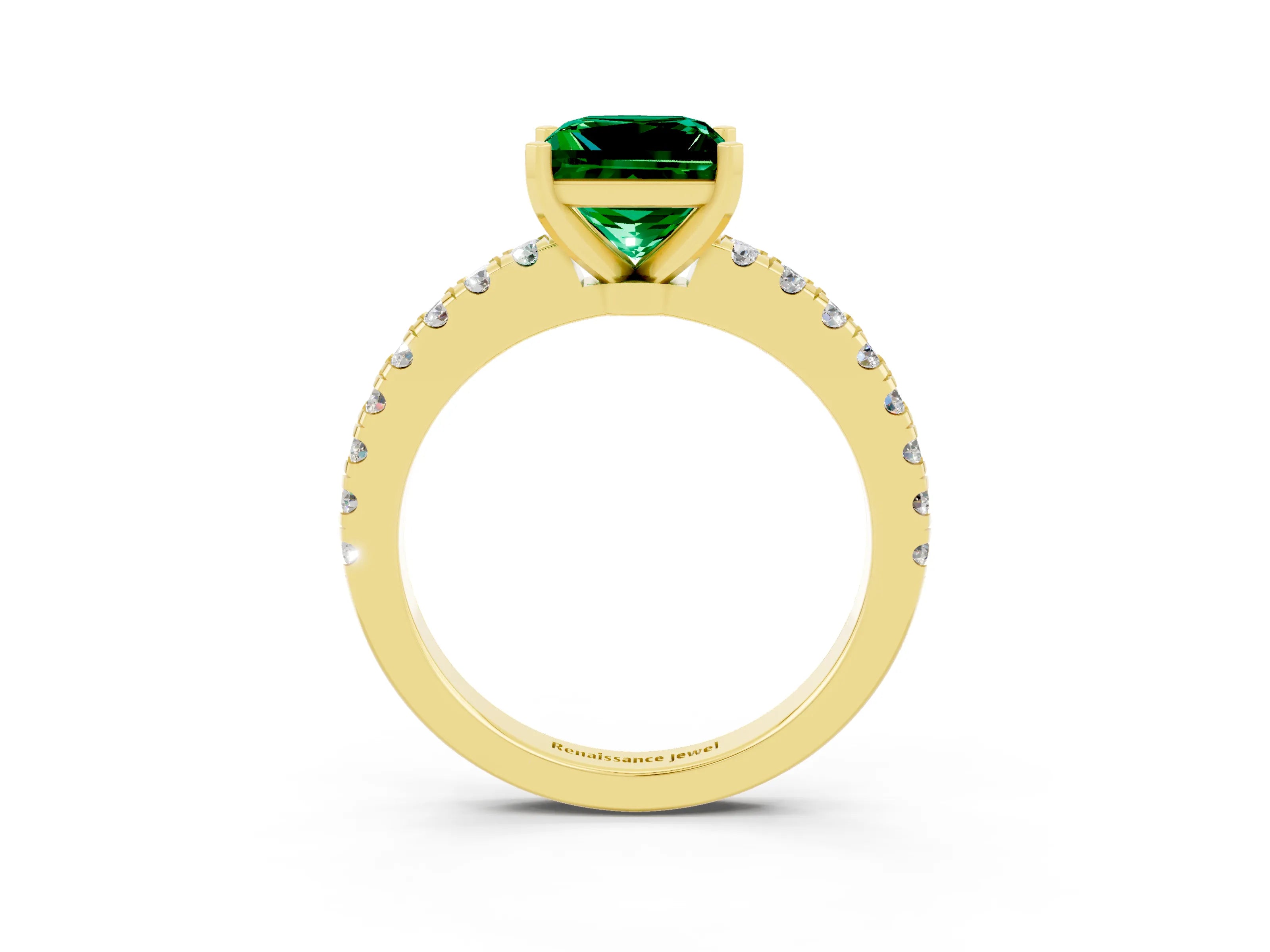 Yellow gold Princess Cut Solitaire Diamond with Pavé Band and Four-Prong Setting_3