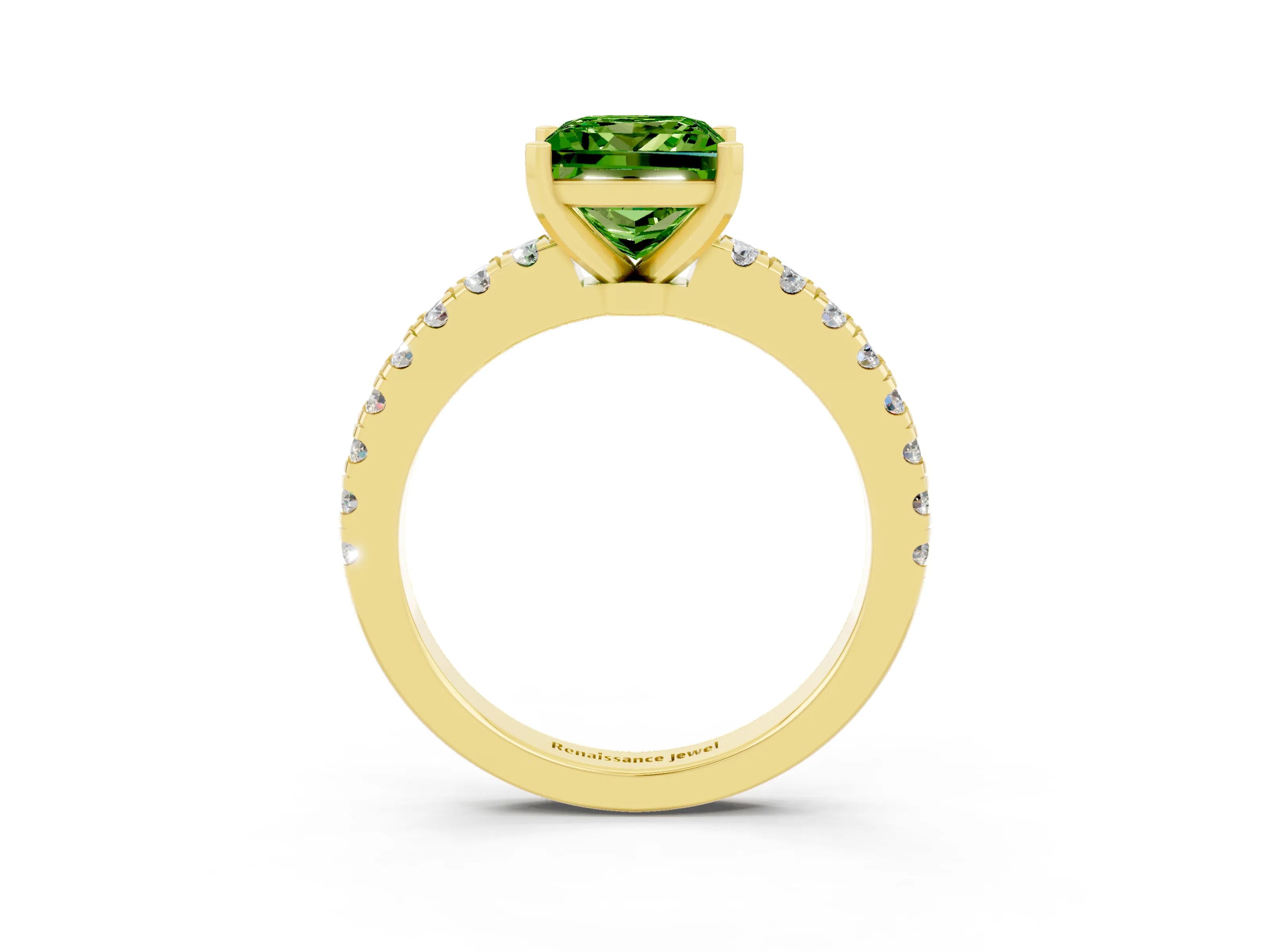 Yellow gold Princess Cut Solitaire Diamond with Pavé Band and Four-Prong Setting_3