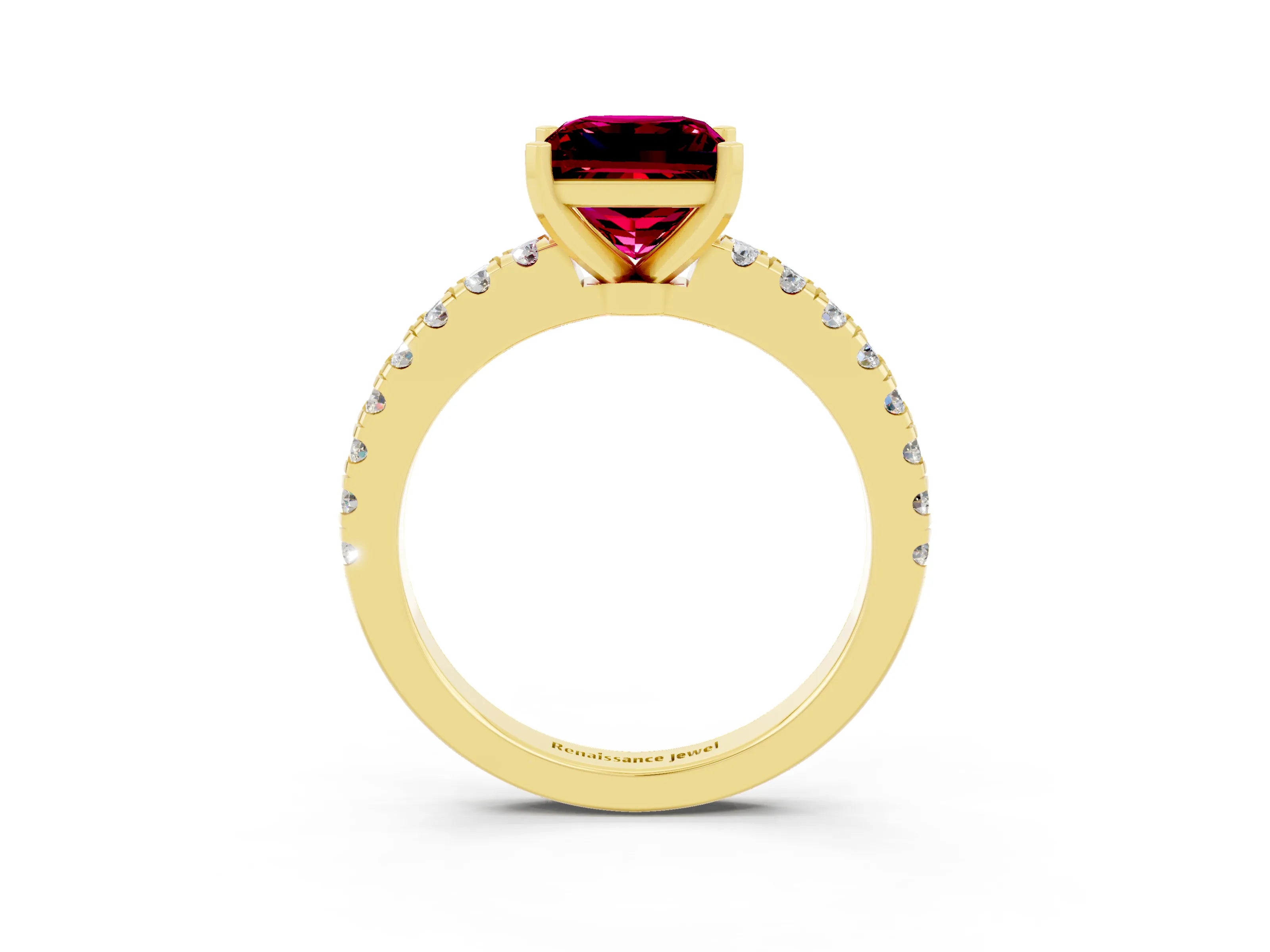 Yellow gold Princess Cut Solitaire Diamond with Pavé Band and Four-Prong Setting_3