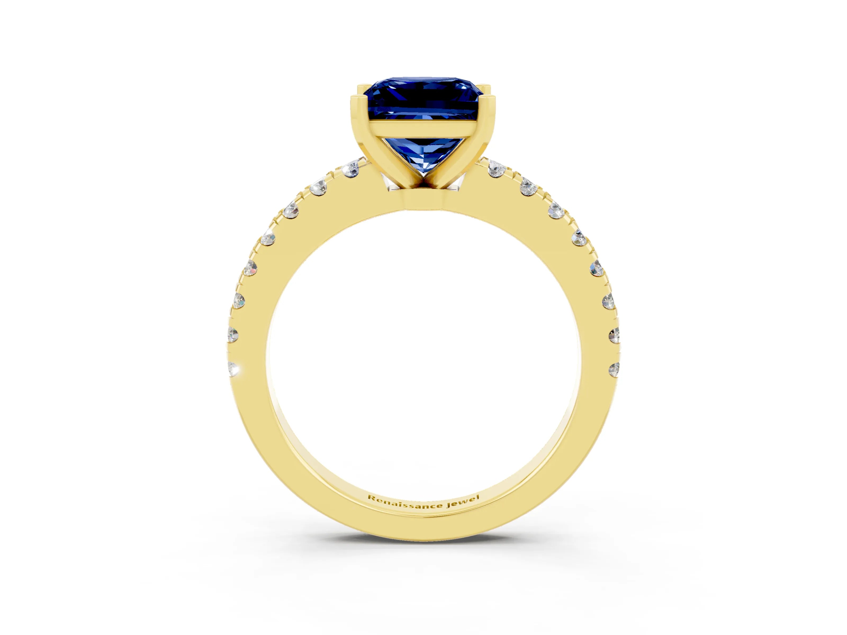 Yellow gold Princess Cut Solitaire Diamond with Pavé Band and Four-Prong Setting_3