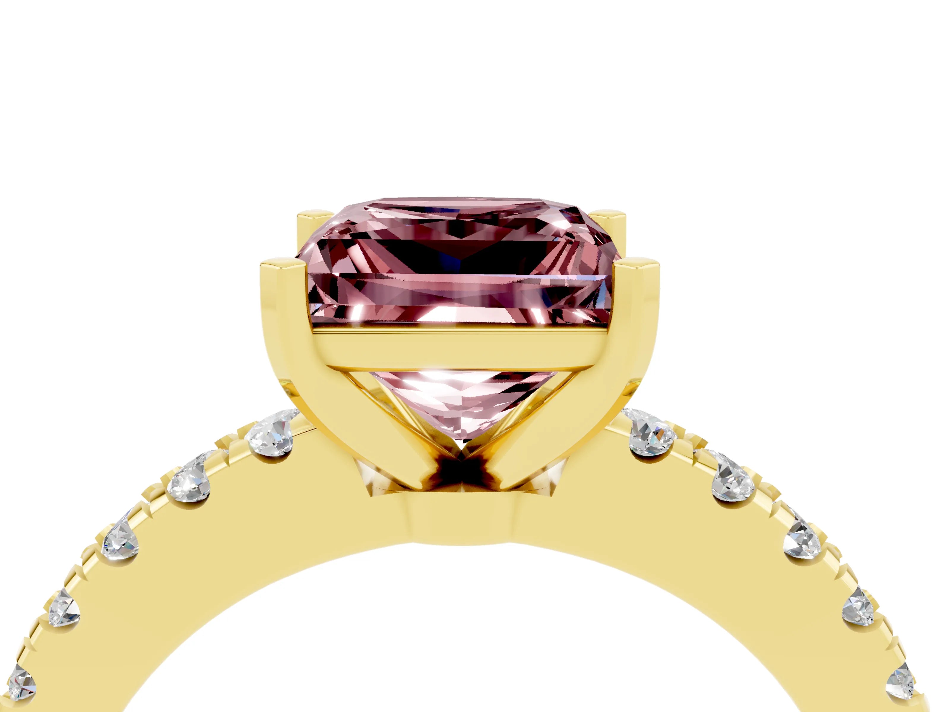 Yellow gold Princess Cut Solitaire Diamond with Pavé Band and Four-Prong Setting_4