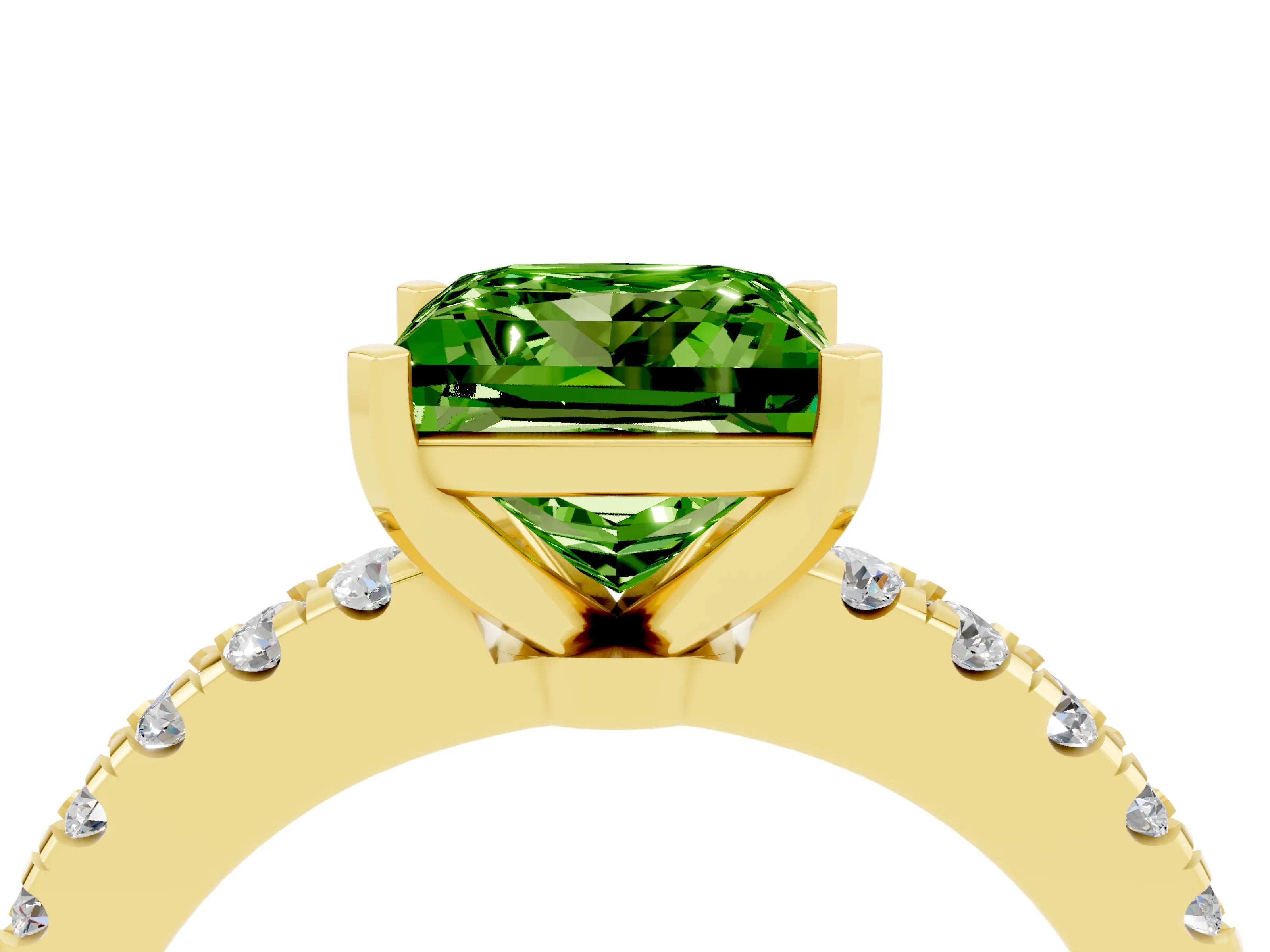 Yellow gold Princess Cut Solitaire Diamond with Pavé Band and Four-Prong Setting_4