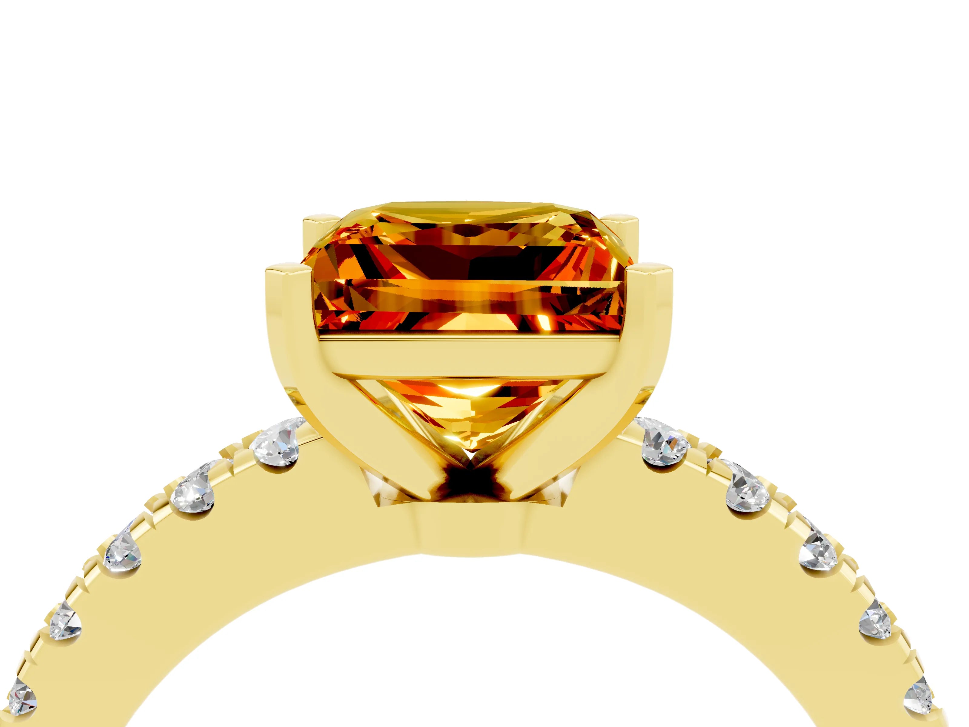 Yellow gold Princess Cut Solitaire Diamond with Pavé Band and Four-Prong Setting_4