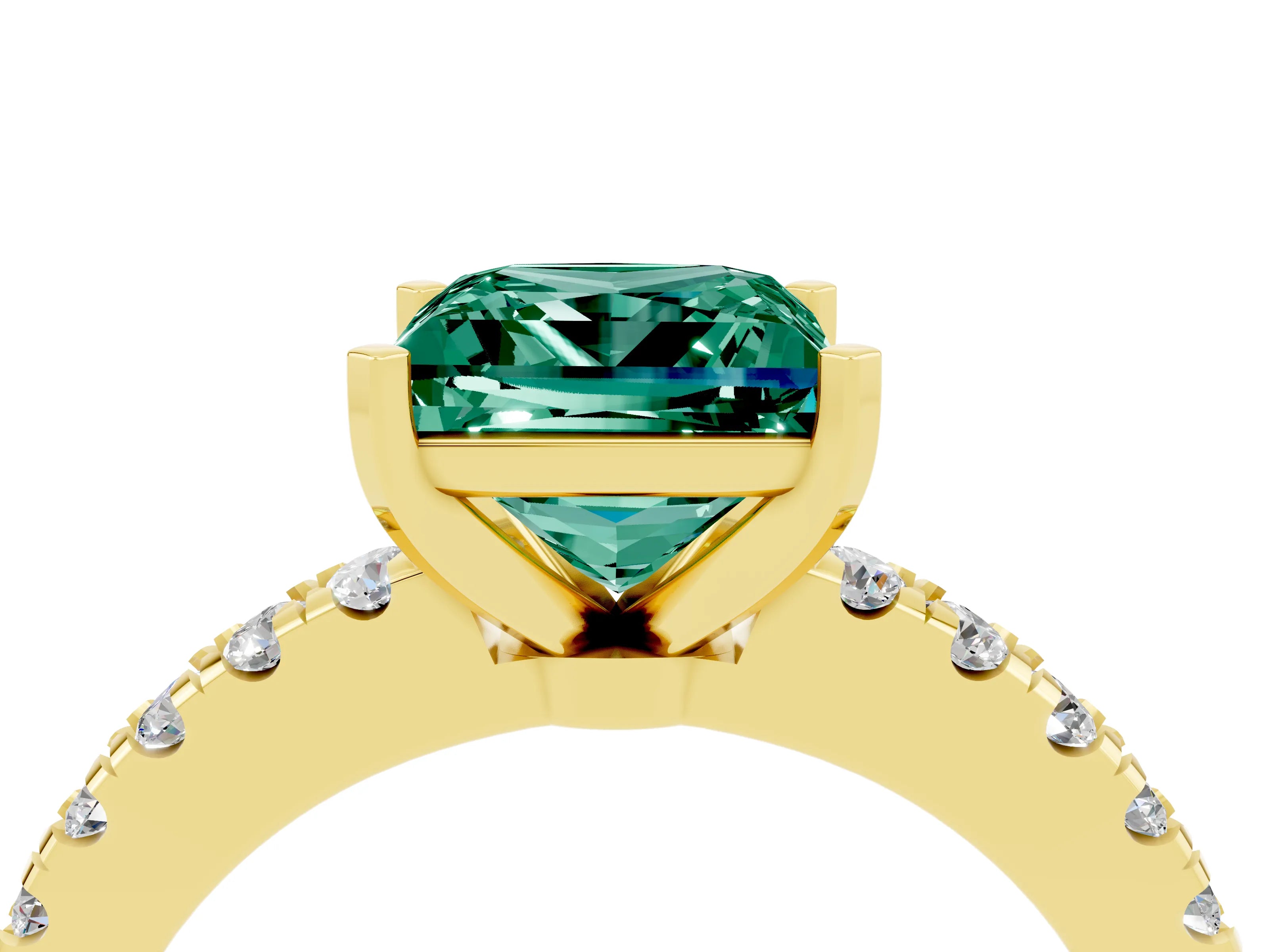 Yellow gold Princess Cut Solitaire Diamond with Pavé Band and Four-Prong Setting_4
