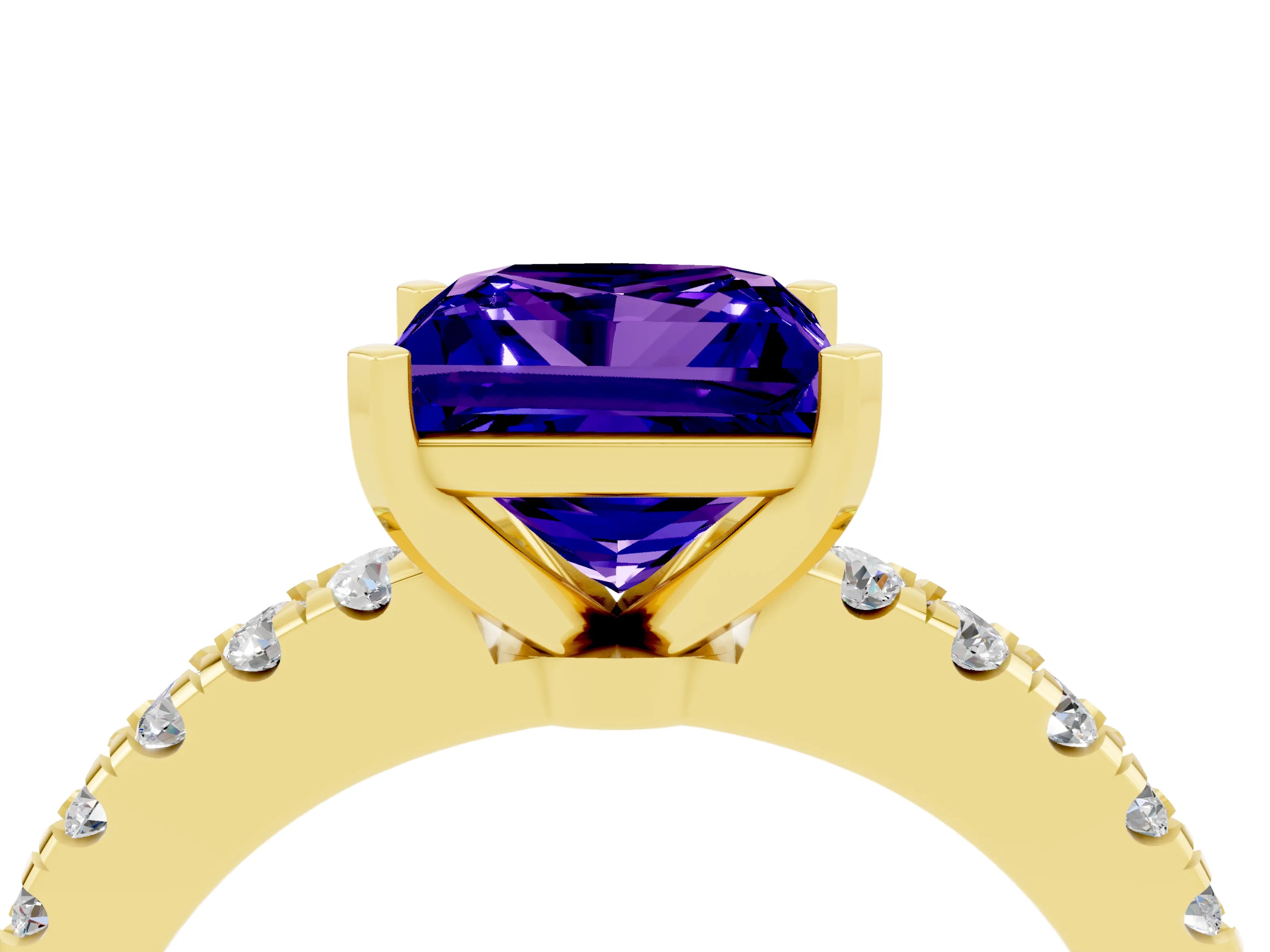 Yellow gold Princess Cut Solitaire Diamond with Pavé Band and Four-Prong Setting_4