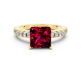 Yellow gold Princess Cut Solitaire Diamond with Pavé Band and Four-Prong Setting