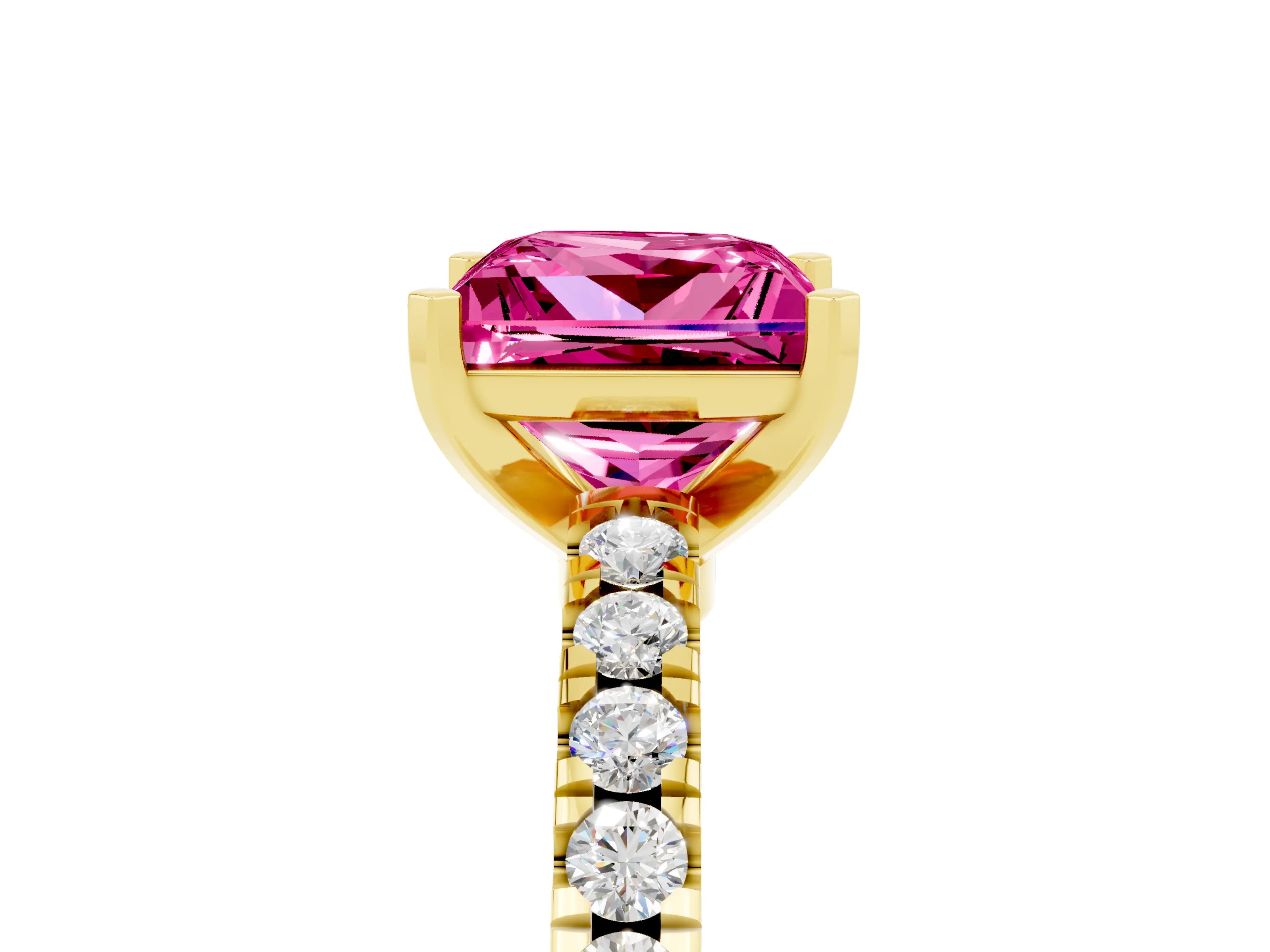 Yellow gold Princess Cut Solitaire Diamond with Pavé Band and Four-Prong Setting_5