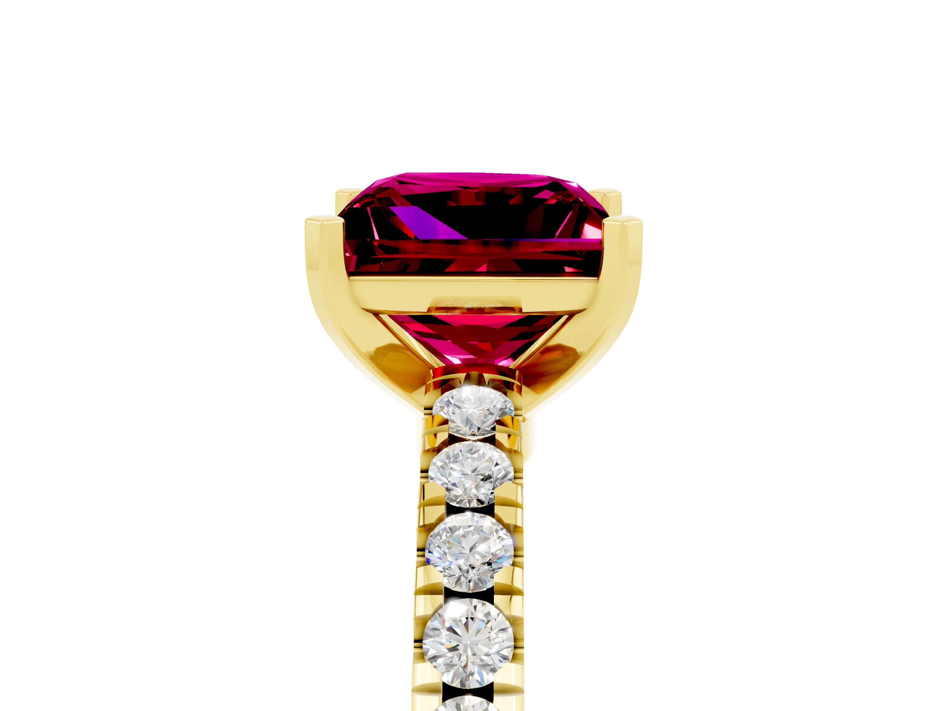 Yellow gold Princess Cut Solitaire Diamond with Pavé Band and Four-Prong Setting_5