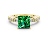 Yellow gold Princess Cut Solitaire Diamond with Pavé Band and Four-Prong Setting