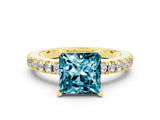 Yellow gold Princess Cut Solitaire Diamond with Pavé Band and Four-Prong Setting