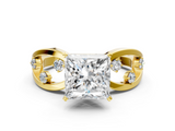 Yellow gold Princess Cut Solitaire Diamond with Side Stones on Criss-Cross Band and Four-Prong Setting_26