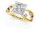 Yellow gold Princess Cut Solitaire Diamond with Side Stones on Criss-Cross Band and Four-Prong Setting_27
