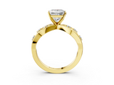 Yellow gold Princess Cut Solitaire Diamond with Side Stones on Criss-Cross Band and Four-Prong Setting_29