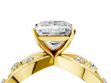 Yellow gold Princess Cut Solitaire Diamond with Side Stones on Criss-Cross Band and Four-Prong Setting_30