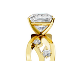 Yellow gold Princess Cut Solitaire Diamond with Side Stones on Criss-Cross Band and Four-Prong Setting_31
