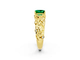 Yellow gold Princess Cut Solitaire Emerald Leaf-Inspired Vine Band Ring with Prong Setting_2