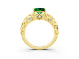 Yellow gold Princess Cut Solitaire Emerald Leaf-Inspired Vine Band Ring with Prong Setting_3