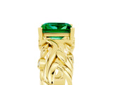 Yellow gold Princess Cut Solitaire Emerald Leaf-Inspired Vine Band Ring with Prong Setting_5