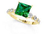 Yellow gold Princess Cut Solitaire Emerald Ring with Pave Band and Four-Prong Setting_1