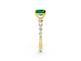 Yellow gold Princess Cut Solitaire Emerald Ring with Pave Band and Four-Prong Setting_2